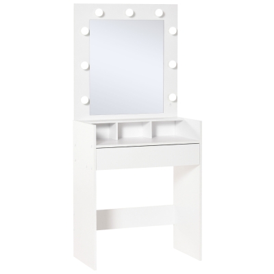 HOMCOM Schminktisch Frisiertisch Kosmetiktisch mit LED Spiegel Schublade 3 Ablagefächern Weiß 70 x 40 x 160 cm