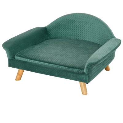 PawHut Haustiersofa Hundesofa Hundebett für Katzen Hunde mit Holländischer Samt Schaumstoff Birke Bein 73 x 58 x 37 cm Hellgrün