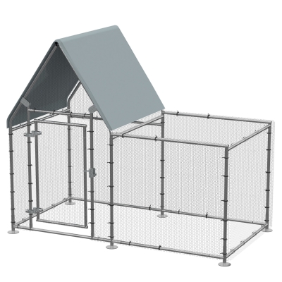 PawHut Gallinero de Exterior Grande 2x1,05x1,72 m con Tejado de Tela Oxford Jaula de Acero Galvanizado para Gallinas Conejos Aves de Corral con Cerradura Plata