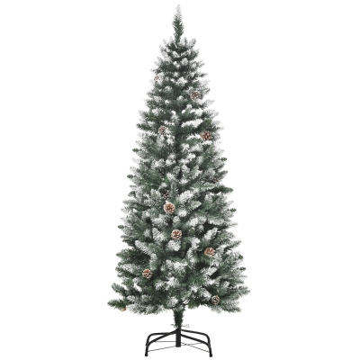 HOMCOM Árbol de Navidad Artificial Ø55x150cm con 464 Puntas de PVC y 28 Piñas Decoración de Interior con Base Plegable y Soporte de Acero Verde