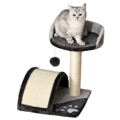 PawHut Kratzbaum Katzenbaum mit Spielbällen Katzenkratzbaum Sisalseil-Kratzstangen Grau 35,5 x 37 x 46 cm