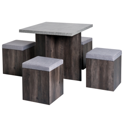 HOMCOM Essgruppe Esstisch Set mit 4 Hockern Sitzgruppe 5-tlg. Esszimmer Grau 78 x 78 x 76cm