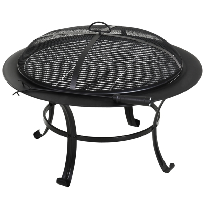 Outsunny Feuerschale Feuerkorb Feuerstelle mit Funkenschutz Grillrost Garten Schwarz Ø76xH55cm