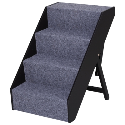 PawHut Haustiertreppe Hundetreppe tragbare Katzentreppe Einstiegshilfe mit grauem Teppich 53-60 cm einstellbar faltbar 46,5 x 55 x 64 cm