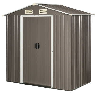 Outsunny 6x4ft Corrugated Metal Garden Storage Shed w/Sliding Door Roof - Grey