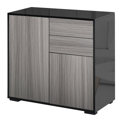HOMCOM Standschrank Aufbewahrungsschrank Hochglanz Mehrzweckschrank Aktenschrank Kommode 2 Schublade 2 Türen E1 Spanplatte Schwarz+Grau 79 x 36 x 74 cm