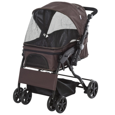 PawHut Hundewagen Hundebuggy Katzenbuggy mit vier Rädern klappbar Hunde Katze Oxford Braun 97 x 62 x 105 cm