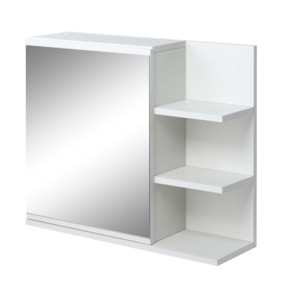 kleankin Armario de Baño con Espejo Montado en la Pared con 3 Estantes Abiertos y 1 Puerta con Balda Interior Estilo Moderno 60x18x50 cm Blanco