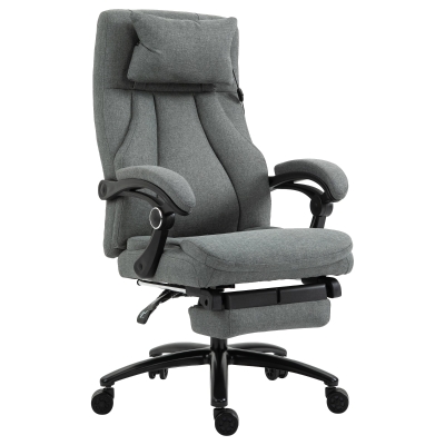Vinsetto Bürostuhl massage, höhenverstellbarer Chefsessel, Gamingstuhl mit Fußstütze Massagefunktion, ergonomischer Drehstuhl, Massage Sessel, Leinen-Gefühl, Grau, 60 x 68 x 109-117 cm