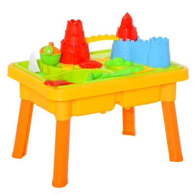 HOMCOM Kinder Sandspielzeug Sandkastentisch mit 23-tlg. Zubehör Spieltisch Strandspielzeug für 18-36 Monate PP Schlossthema 59L x 42 x 37 cm