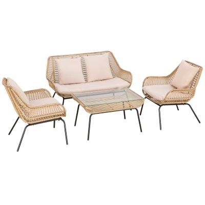 Outsunny® Sitzgruppe Garten Outdoor Sitzgarnitur Gartenmöbel Set mit Couchtisch Rattan Beige
