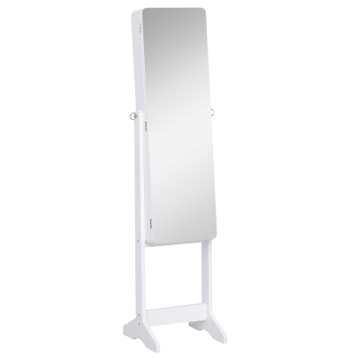 HOMCOM LED Schmuckschrank mit Innenspiegel Spiegelschrank klappbare Ablage Standspiegel verstellbar Weiß 146 cm hoch