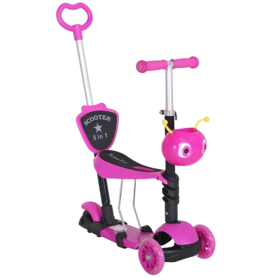 HOMCOM 5-in-1 Kinderroller Scooter Tretroller Cityroller Kinder Roller Kickboard Lenker Teleskoprohr höhenverstellbar Rosa 62 x 25 x 72,5 cm