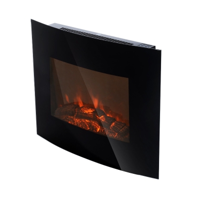 HOMCOM Chimenea Eléctrica tipo Estufa de Pared 900W/1800W con Llama LED 65x11,4x52cm Negro