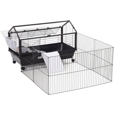 Pawhut Nagerkäfig Hasenkäfig Meerschweinkäfig Kleintier mit Garten Balkon Metall 88 x 128,5 x 56 cm