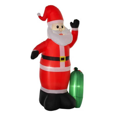 HOMCOM Selbstaufblasbare Dekoration Weihnachtsmann mit Geschenksack LED Gebläse Rot 148 x 85 x 240 cm