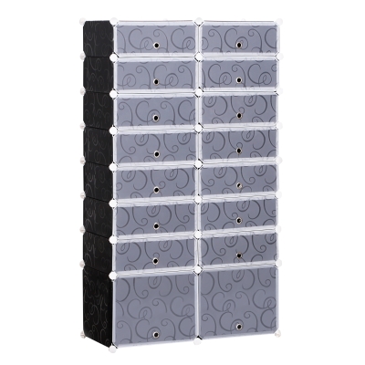 HOMCOM® Garderobe Schuhschrank DIY Schuhregal Regalsystem Garderobenschrank 16 Würfel aus PP Schwarz + Weiß 95 x3 7 x 160 cm