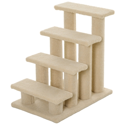 PawHut Tiertreppe Katzentreppe Hundetreppe Treppe für Katze und Hunde 4 Stufen Beige 63,5x43x60cm