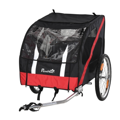 PawHut Hundeanhänger Fahrradanhänger Hundetransporter geländegängig Hunde Fahrrad Anhänger Wetterfestes Oxford-Gewebe Stahlrahmen 145 x 80 x 80 cm Schwarz+Rot