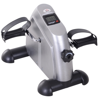 HOMCOM Heimtrainer Mini Bike Pedaltrainer Trainingsrad Fahrradgerät mit LCD-Display Gusseisen Silber 35 x 40 x 31 cm