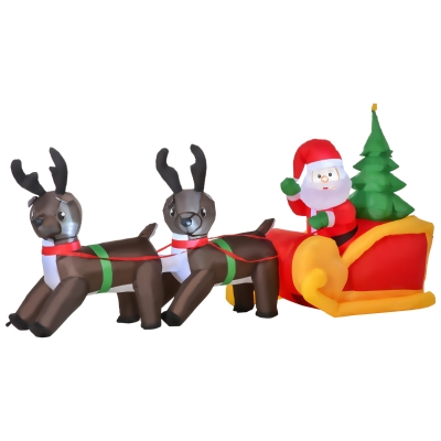 HOMCOM LED Figur Motiv Weihnachtsmann mit Schlitten und Rentieren Schneemann Weihnachten aufblasbar Weihnachtsdeko beleuchtet Garten, L 210 x B 80 x H 120 cm, IP 44, warm weiß
