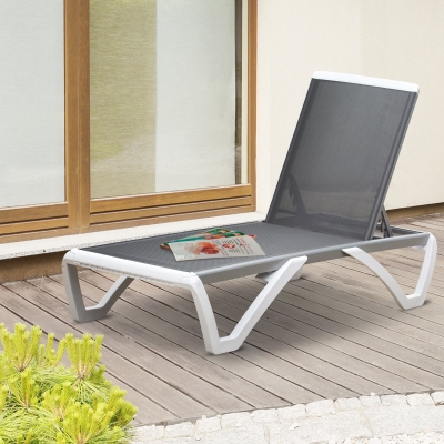 Outsunny Leżanka ogrodowa, regulowane oparcie, aluminium, szara