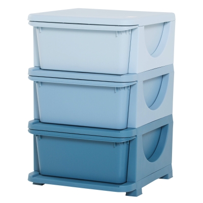 HOMCOM Schubladenschrank für Kinder mit Stauraum Aufbewahrungsboxen Spielzeug-Organizer Spielzeugkiste drei Ebene für Kinderzimmer 3-6 Jahre Kindermöbel Blau 37 x 37 x 56,5 cm