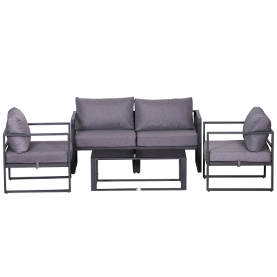 Outsunny® 4-tlg. Gartenmöbel Set Sitzgruppe mit Couchtisch Doppelsofa Kissen Alu Grau