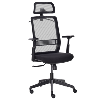 Vinsetto Bürostuhl Schreibtischstuhl ergonomischer Arbeitstuhl mit Kopfstütze Kleiderbügel höhenverstellbar Drehstuhl 150 kg Belastbarkeit Wohnzimmer Nylon Mesh Schwarz 66x68x116-126 cm
