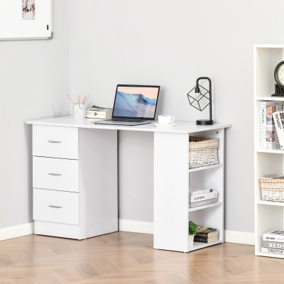HOMCOM Schreibtisch Computertisch Bürotisch Arbeitstisch Regal mit 3 Schubladen Regale Weiß 120 x 49 x 72 cm
