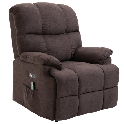 HOMCOM Massagesessel mit Wärmefunktion Aufstehhilfe Flanell Braun 83 cm x 95 cm x 105 cm