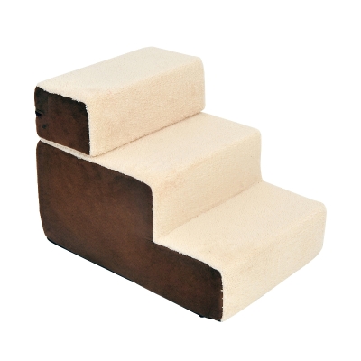 PawHut Haustiertreppe Hundetreppe Katzentreppe 3 Stufen für Katzen und Hunde Plüsch Beige 54 x 40 x 39cm