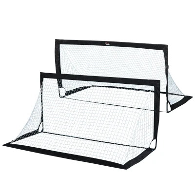 Bramki do piłki nożnej HOMCOM, siatka na piłkę, zestaw 2 mini bramek, składane, metal, tkanina Oxford, dla dzieci, na zewnątrz, czarne, 183 x 90 x 90 cm