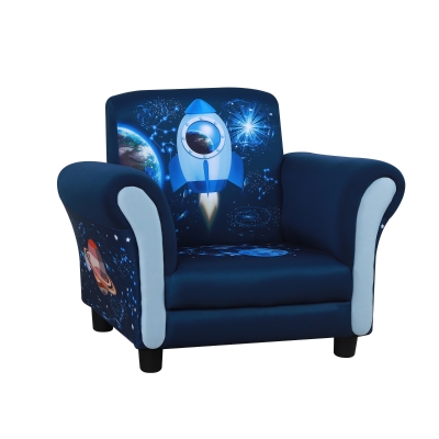 HOMCOM Kindersessel, Kindersofa,Kinderzimmer Sofa, Mini-Sofa-Sessel mit Holzstruktur und Kunststoff rutschfeste Füße, Polyester, Blau, 59,5 x 43 x 46,5 cm