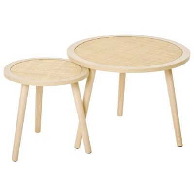 HOMCOM 2er Set Kaffeetisch Couchtisch mit Rattan-Tischplatte Stapeltisch Beistelltisch Kaffeetisch MDF Natur 40 x 40 x 40 cm/60 x 60 x 45 cm