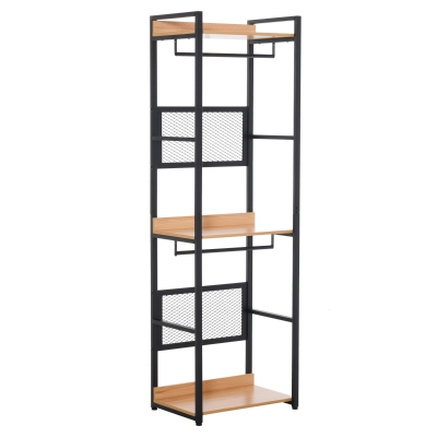 HOMCOM Garderobeständer Mantelgestell Kleiderständer Kleidung Hüte Taschen Schuhe Multifunktion Schwarz+Natur 60 x 40 x 190 cm