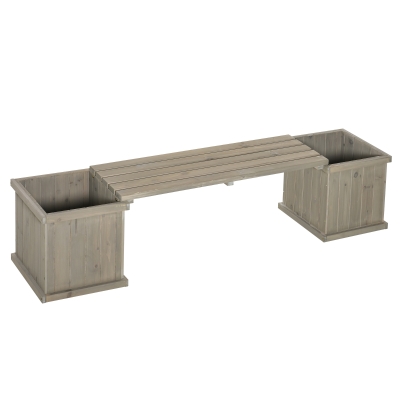 Outsunny Gartenbank mit 2 Pflanzkasten Holz Sitzbank mit Blumenkasten Garten Holzbank Parkbank Hellgrau 176 x 38 x 40 cm