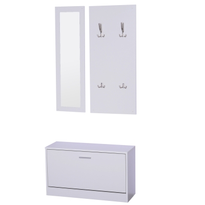 HOMCOM 3-teiliges Garderoben-Set Flurgaderobe mit Schuhschrank Garderobe Wandspiegel 4 Haken Weiß 30 x 100 cm (Spiegel)