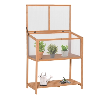 Outsunny Hochbeet aus Holz Frühbeet Gewächstisch Kräuterbeet Pflanzkasten für Garten, Balkon und Terrasse Orange Tannenholz PC-Platte 90 x 51 x 103 cm