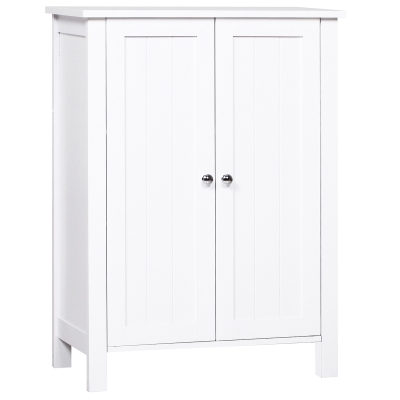 kleankin Badschrank Badezimmerschrank Badregal Kommode Standschrank 2 verstellbare Regale Holz MDF Weiß 60 x 30 x 80 cm