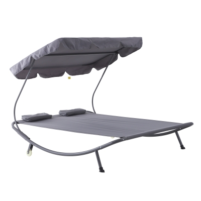Outsunny Doppelliege Sonnenliege Relaxliege rollbar mit Dach Stahl Grau 200 x 170 x 134 cm