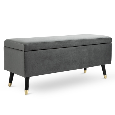 HOMCOM Sitzbank, Polsterbank mit Stauraum, Truhenbank, Metall, Schaumstoff, Kautschukholz, Kohlegrau, 110 x 43 x 45 cm