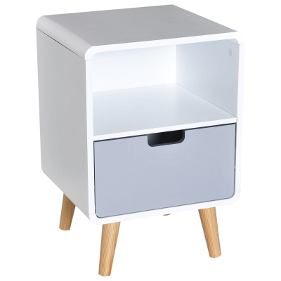 HOMCOM Nachttisch Nachtkommode Beistelltisch Nachtschrank mit Schublade Weiß Grau L40 x B38 x H58 cm