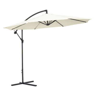 Outsunny Sombrilla de Jardín Ø300x260 cm Parasol Excéntrico Inclinable con Manivela Base Cruzada y Soporte de Metal 8 Varillas para Terraza Exterior Balcón Beige