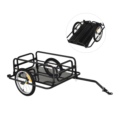 HOMCOM Lastenanhänger für Fahrrad Transportanhänger Fahrradanhänger Handwagen Kupplung faltbar Stahl Schwarz 139 x 71,5 x 49 cm