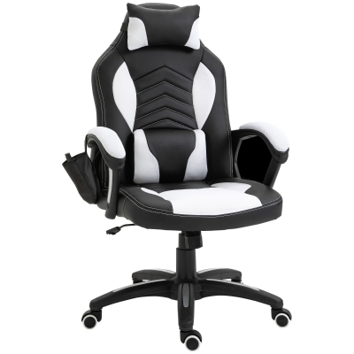 HOMCOM Bürostuhl Massagesessel Gaming Stuhl Wärmefunktion 6 Vibrationspunkte PU Weiß 68 x 69 x 108-117cm