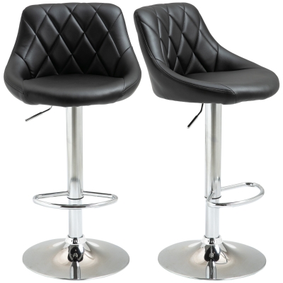 HOMCOM Barhocker 2er-Set Drehstühle Barstühle Verstellbare Höhe Armless Barhocker 360° schwenkbar PU-Kunstleder Metall Schwarz 46,5 x 48 x 84,5-106,5 cm