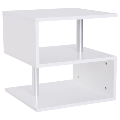 HOMCOM Beistelltisch Couchtisch Wohnzimmertisch Sofatisch S-Form 3 x Fach Spanplatte Stahl Weiß 48 x 48 x 48 cm