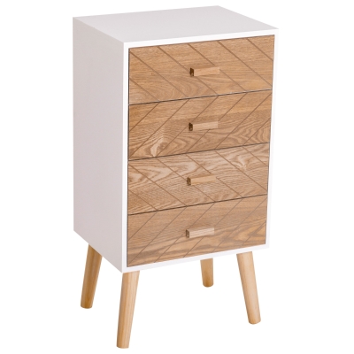 HOMCOM Nachttisch Nachtkommode Flurkommode mit Schubladen Holz weiß + natur 40 x 30 x 75 cm