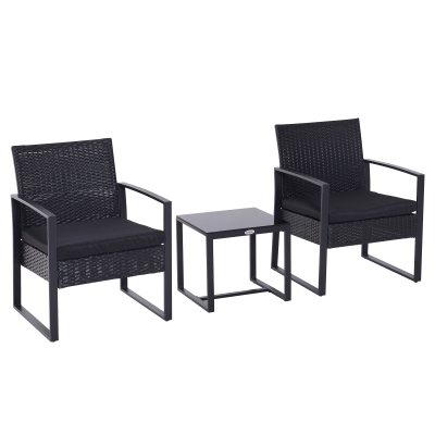 Outsunny Polyrattan Sitzgruppe Gartenset 5 tlg. Gartenmöbel mit Kissen Garten Schwarz
